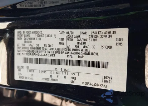 2020 Ford Ranger Xlt from USA, damaged, VIN 1FTER4FH9LLA13283